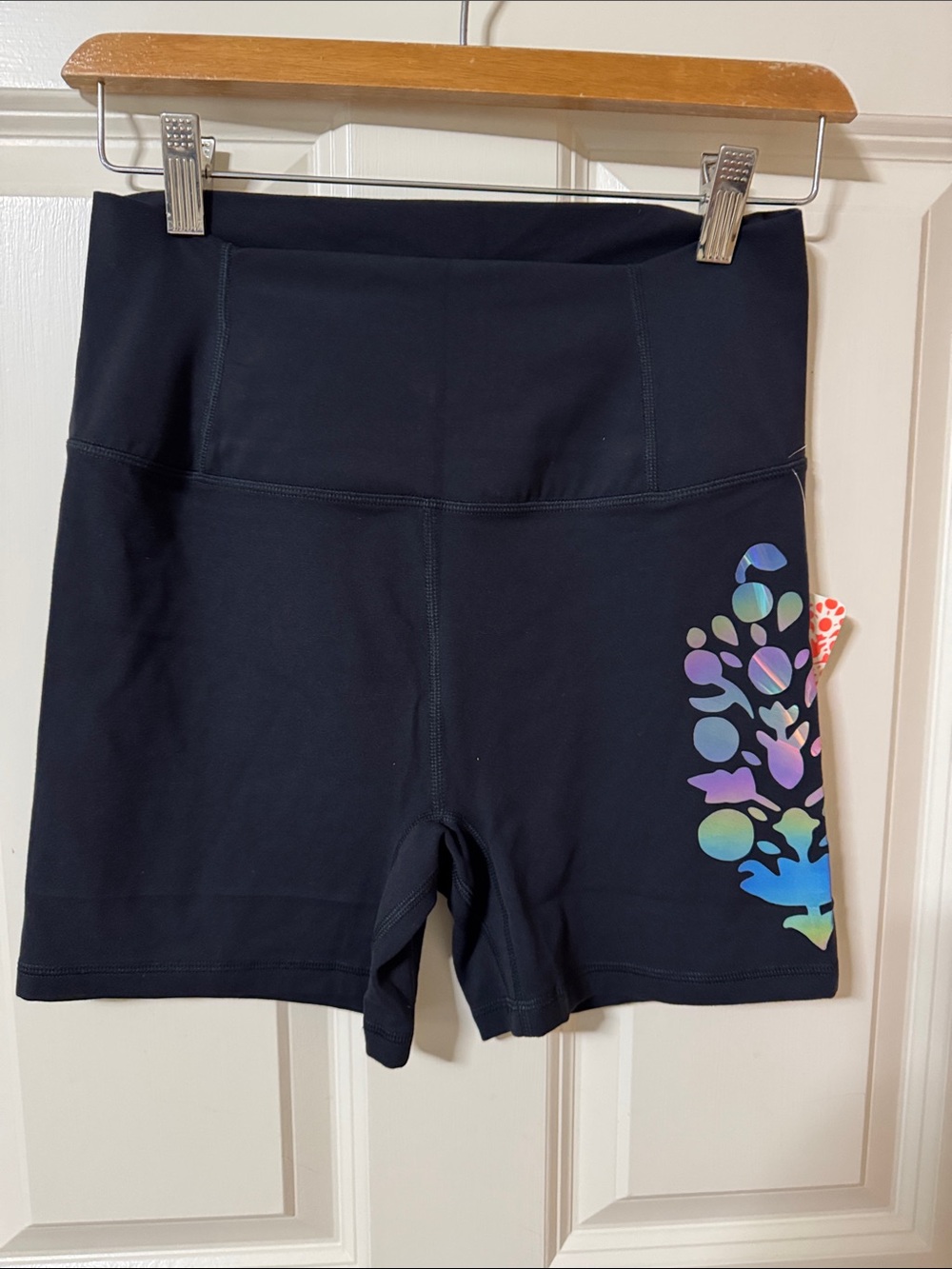 FP Movement by Free People Black High-Waist Shorts with Iridescent Side Print